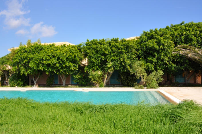 The swimming pool and the garden at Mezzao Apartments, Kefalonia.